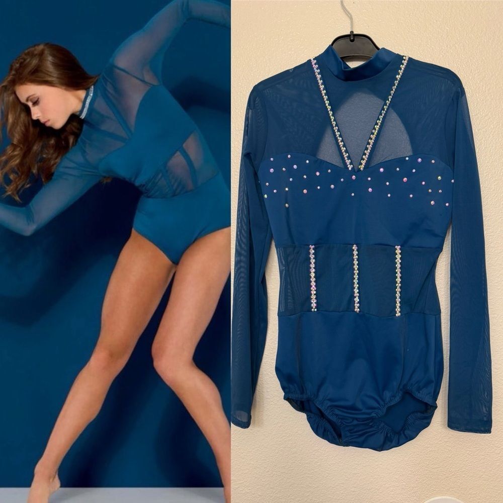 Kelle dance costume deep blue FIRE TO THE RAIN - LEOTARD skirt 5360 MA adult
